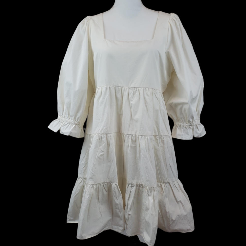 Madewell NWT Poplin Lizzie Babydoll Dress 12 Puffed Sleeves-Tiered Lighthouse - Picture 4 of 15